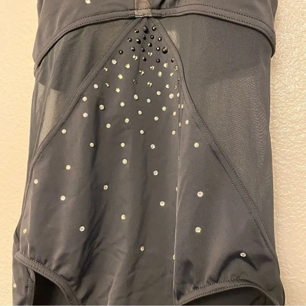 WEISSMAN Ivy Sky Dance Costume black illusion Crystal Halter Leotard MT10716 SA